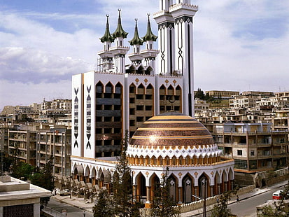 Al Rahman Mosque,Syria, white and brown temple, World, Religious, muslim, aleppo, al rahman mosque, syria, HD wallpaper HD wallpaper