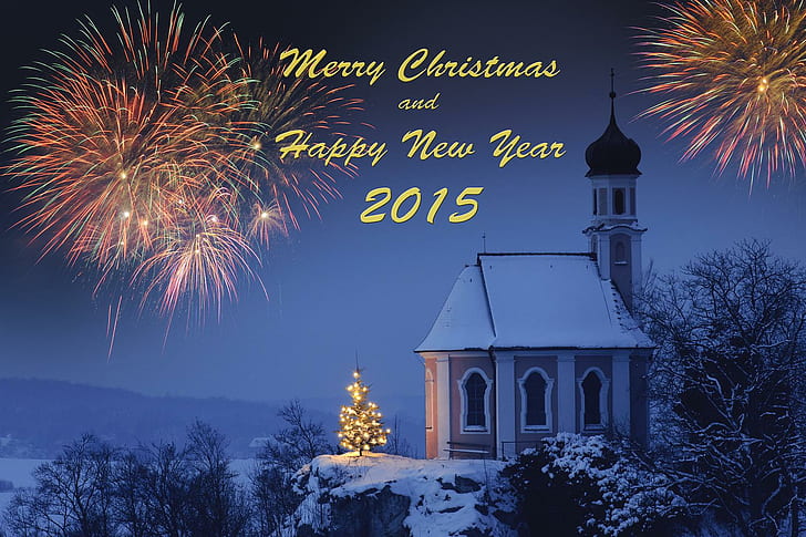 2015年花火、メリークリスマス、新年あけましておめでとうございます2015年ご挨拶、新年あけましておめでとうございます、新年2015、花火、2015年、クリスマス、 HDデスクトップの壁紙