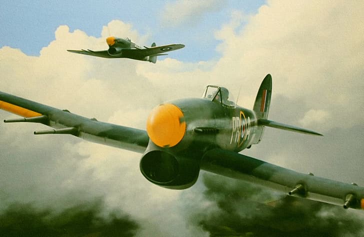 aircraft, war, art, aviation, ww2, hawker typhoon, HD wallpaper