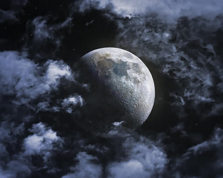 Raum, Mond, Wolken, Teleskop, Composite, HD-Hintergrundbild