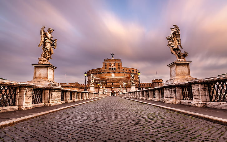 Castel Sant'angelo, Rome, Italy, paving stone, sculpture, Castel, Sant, Angelo, Rome, Italy, Paving, Stone, Sculpture, HD wallpaper