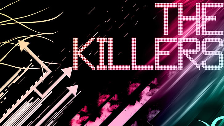 The Killers Band Wallpaper, die Mörder, Name, Grafiken, Pfeile, Farben, HD-Hintergrundbild