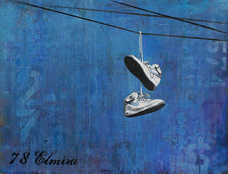 78 Elmira hanged shoes painting, blue, room, Nike, Sneakers, HD wallpaper