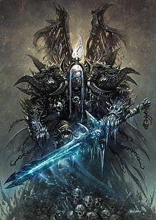 Death Knight, czaszka, Ork, gry wideo, World of Warcraft, World of Warcraft: Wrath of the Lich King, Tapety HD HD wallpaper