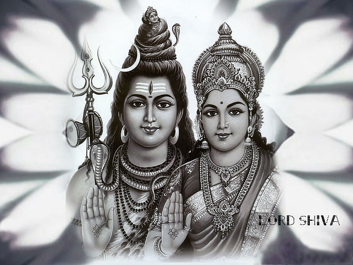 Mahadev ve Parvati, Krishna ve Raddha illüstrasyon, Tanrı, Lord Shiva, shiva, efendisi, parvati, HD masaüstü duvar kağıdı