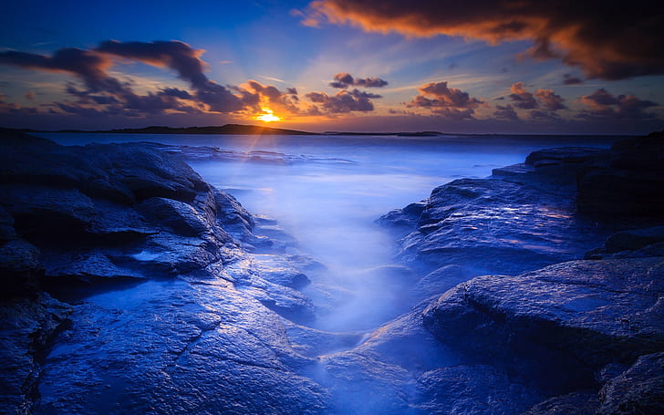 Morning beach, sea, rocks, dawn, sunrise, Morning, Beach, Sea, Rocks, Dawn, Sunrise, HD wallpaper