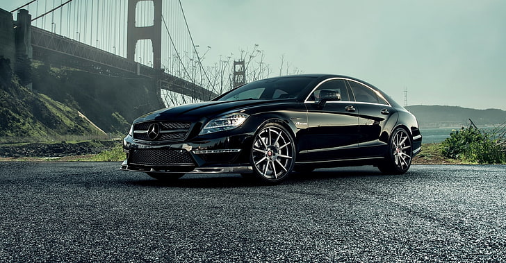black Mercedes-Benz sedan, Mercedes-Benz, AMG, Black, Sedan, C218, CLS 63, 2015, CLK-Class, HD wallpaper