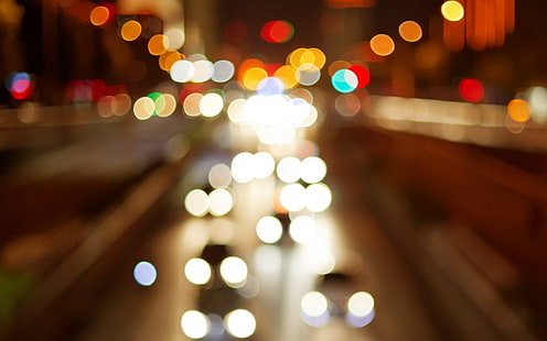 Bokeh Lights Cars City Night, боке, фары, автомобили, город, ночь, HD обои HD wallpaper
