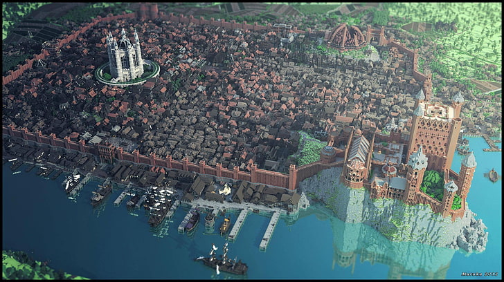 ilustrasi kastil, Minecraft, WesterosCraft, video game, Wallpaper HD