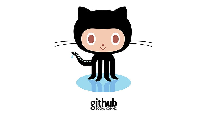 黒猫のイラスト、Github、コード、ロゴ、オープンソース、バージョン管理、 HDデスクトップの壁紙