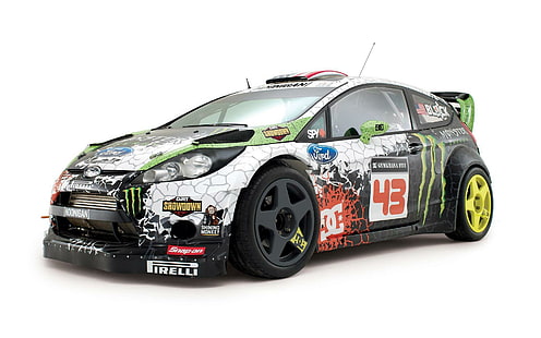Ford Fiesta RS WRC, white, green, and black coupe racing car, cars, 1920x1200, ford, ford fiesta, HD wallpaper HD wallpaper
