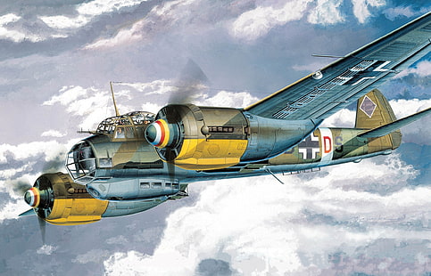 Германия, арт, бомбардировщик, самолёт, многоцелевой, юнкерс, люфтваффе, вторая мировая война, Ju 88A-4, HD обои HD wallpaper