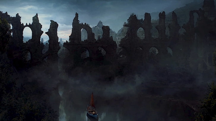 Ruinen digitale Tapete, Ruinen, Boot, Wasser, Game of Thrones, HD-Hintergrundbild