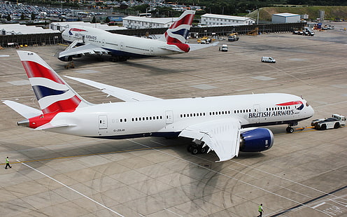 British Airways, avión, avión, Boeing 787, Boeing 747, aeropuerto, Fondo de pantalla HD HD wallpaper