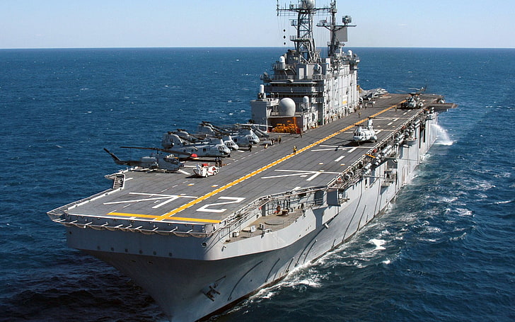 white and gray cruiser ship, Warships, United States Navy, Amphibious Assault Ship, USS Saipan (LHA-2), Warship, HD wallpaper
