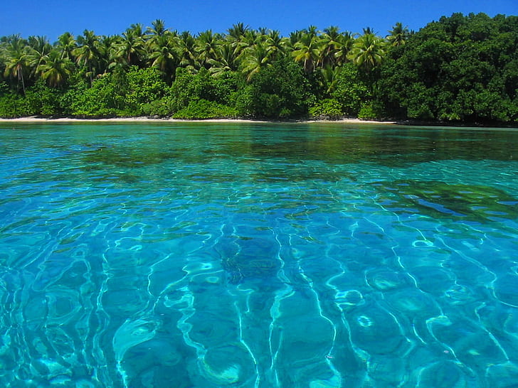 Blick zum Strand über die Lagune Marshallinseln, Inseln, tropisch, Lagune, Strand, Marshall, Sand, Ozean, Wüste, blau, Paradies, Urlaub, Islan, HD-Hintergrundbild