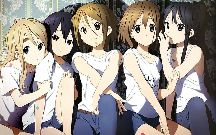 Tainaka Ritsu, Nakano Azusa, K-ON!, Аниме момичета, Hirasawa Yui, Kotobuki Tsumugi, Akiyama Mio, HD тапет
