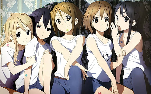 Tainaka Ritsu, Nakano Azusa, K-ON!, anime girls, Hirasawa Yui, Kotobuki Tsumugi, Akiyama Mio, HD wallpaper HD wallpaper
