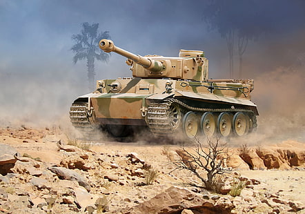 Alemania, arte, tanque, pesado, tigre I, DAK, alemán Afrika Korps, Pz.Kpfw.VI Ausf.H, Fondo de pantalla HD HD wallpaper