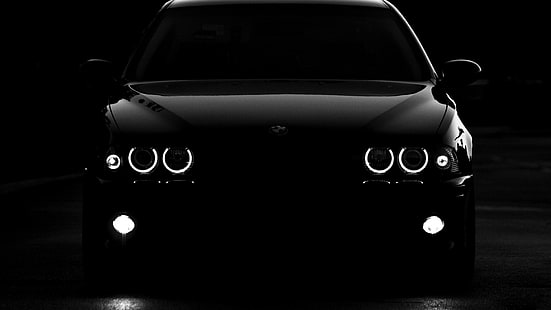 black car, BMW, angel, E 39, car, monochrome, vehicle, HD wallpaper HD wallpaper