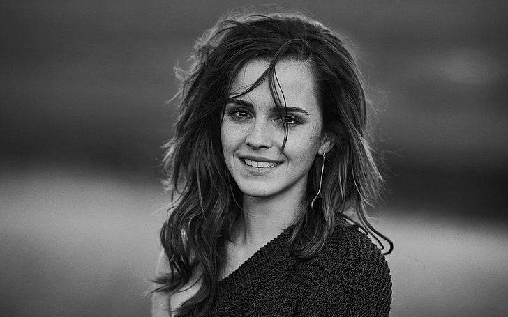 Actrices, Emma Watson, Actriz, Black & White, Inglés, Fondo de pantalla HD