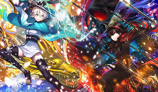 fate grand order, saber, sakura saber, oda nobunaga, demon archer, Anime, HD wallpaper HD wallpaper