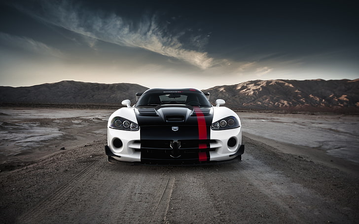 Schwarz-Weiß-Sportwagen, Auto, Dodge, Dodge Viper, Fahrzeug, Wolken, weiße Autos, Landschaft, HD-Hintergrundbild