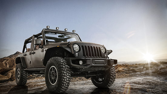 Jeep Wrangler Unlimited Rubicon Stealth pickup, jeep wrangler gris, Jeep, Wrangler, Unlimited, Rubicon, Stealth, Pickup, Fondo de pantalla HD HD wallpaper