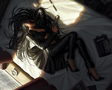 dziewczyna, figura, łóżko, wnętrze, okno, przedmioty, wojsko, GUWEIZ, Tapety HD HD wallpaper
