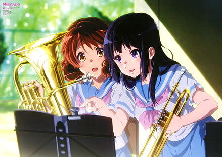 hibike euphonium, kousaka reina, oumae kumiko, instrument, school, Anime, HD wallpaper HD wallpaper