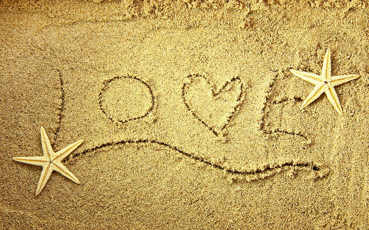 Любов плаж, пясъци, морски звезди, любов, плаж, пясъци, морски звезди, HD тапет