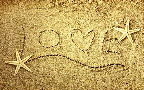 Liebesstrand, Sand, Seestern, Liebe, Strand, Sand, Seestern, HD-Hintergrundbild HD wallpaper