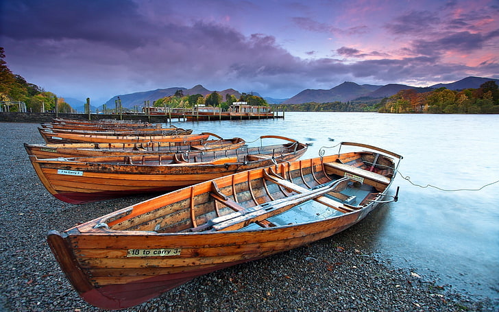 Wooden Boats On Beach River-Nature HD wallpaper, brown wooden canoes, HD wallpaper