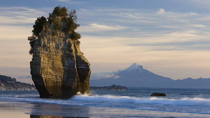Nouvelle-Zélande Beach Mt Taranaki Paysage Rock Stone Ocean Island HD, formation rocheuse au bord de la mer, nature, paysage, océan, plage, roche, pierre, nouvelle, île, mt, zélande, taranaki, Fond d'écran HD