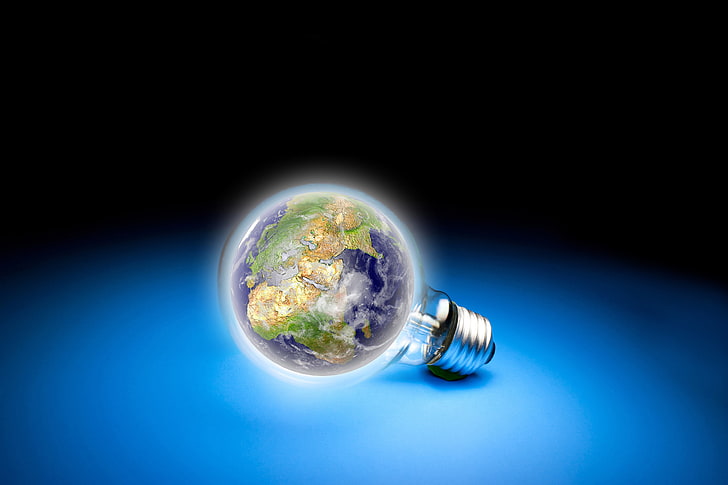 earth light bulb, artwork, Earth, lightbulb, HD wallpaper