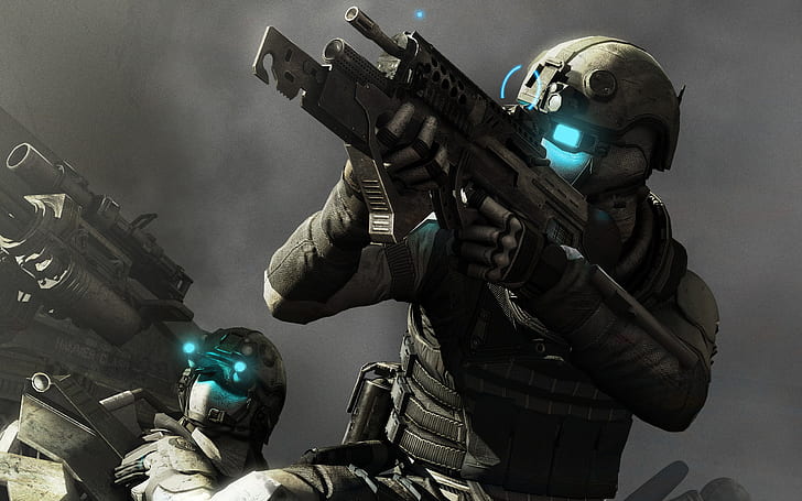 Zukünftiger Soldat Concept Ghost Recon, Soldat mit Gewehrgewehrspielplakat, Konzept, Zukunft, Geist, Recon, Soldat, HD-Hintergrundbild