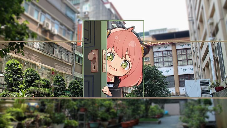 picture-in-picture, urbano, cidade, anime girls, Anya Forger, Spy x Family, HD papel de parede