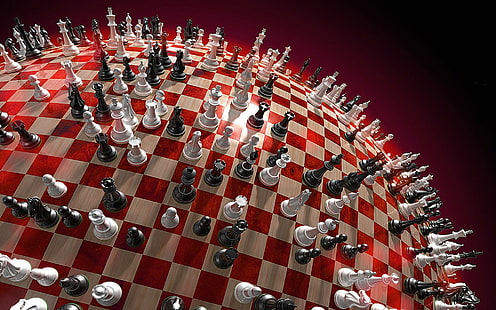 Сферические шахматы, белые и черные шахматные фигуры, 3d, 1920x1200, сфера, шахматы, HD обои HD wallpaper