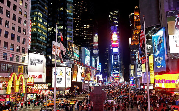 New York Time Square, USA, night, New York, TIMES SQUARE AT NIGHT, HD wallpaper