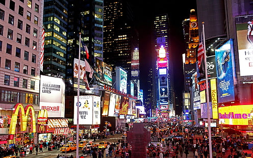 Таймс-сквер, Нью-Йорк, США, ночь, Нью-Йорк, Таймс-Сквер ночью, HD обои HD wallpaper