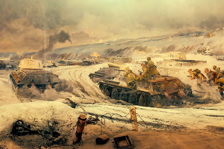 Armee hinter Panzer Gemälde, Panorama, Fragment, die Heldenstadt Wolgograd, 