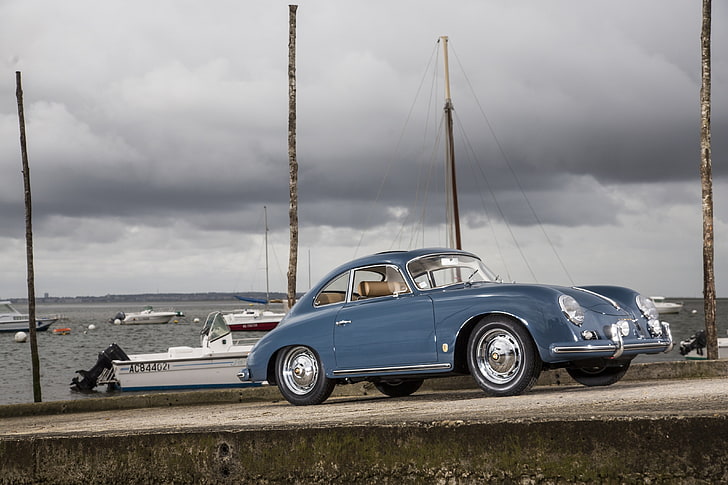 (t2), 1600, 1957, 356a, blue, cars, coupe, porsche, reutter, super, HD wallpaper