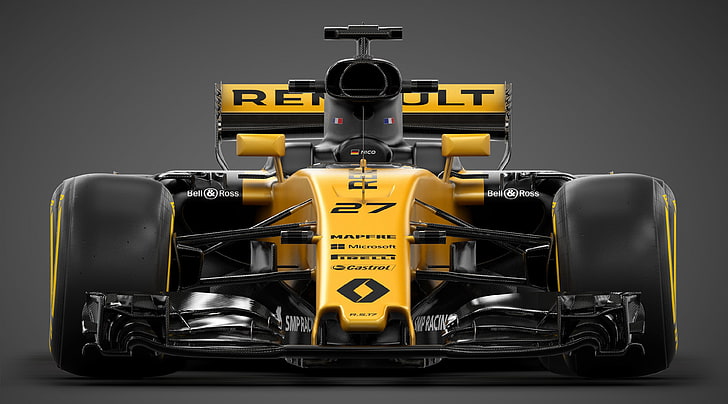 F1 Renault RS17 2017, yellow and black sports car, Sports, Formula 1, HD wallpaper