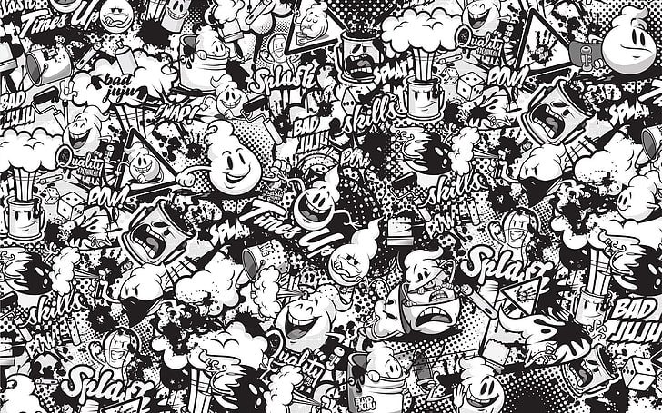 Cartoon characters print, figure, black and white, grafiti, HD wallpaper |  Wallpaperbetter