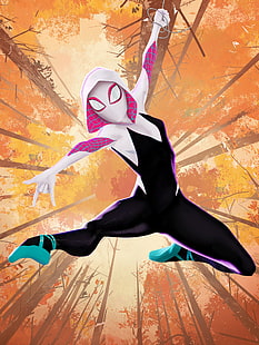 Spider-Man, Spider-Gwen, pahlawan super, karya seni, Spider-Man: Into the Spider-Verse, tampilan potret, Wallpaper HD HD wallpaper