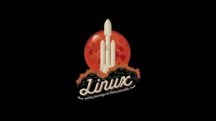 Linnux логотип скриншот, линукс, космос, ракета, луна, минимализм, HD обои