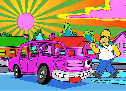 Симпсоны, Гомер Симпсон, мультфильм, психоделический, розовый, HD обои HD wallpaper