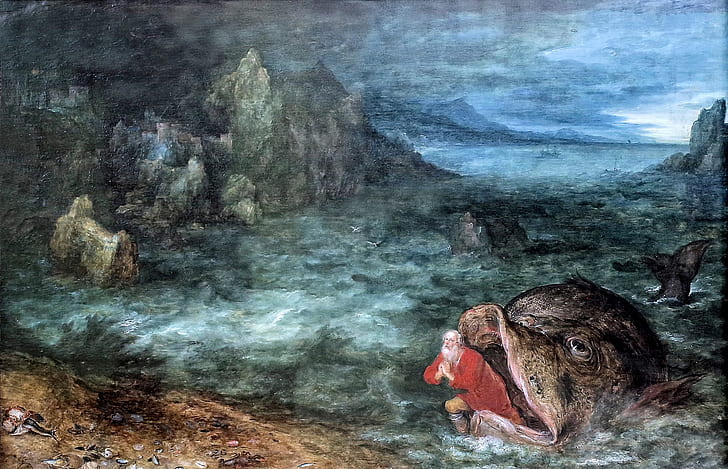 artiste, Jan Brueghel, flamand, était un peintre flamand, Jan Bruegel, Jonas et la baleine, Fond d'écran HD