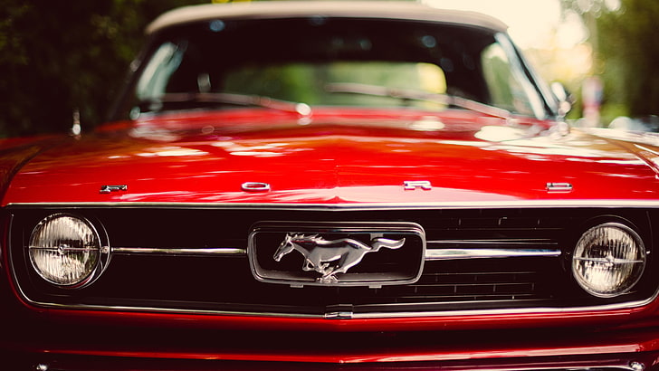 古典的な赤いフォードマスタングクーペ、マッスルカー、フォードマスタング、赤、車、 HDデスクトップの壁紙