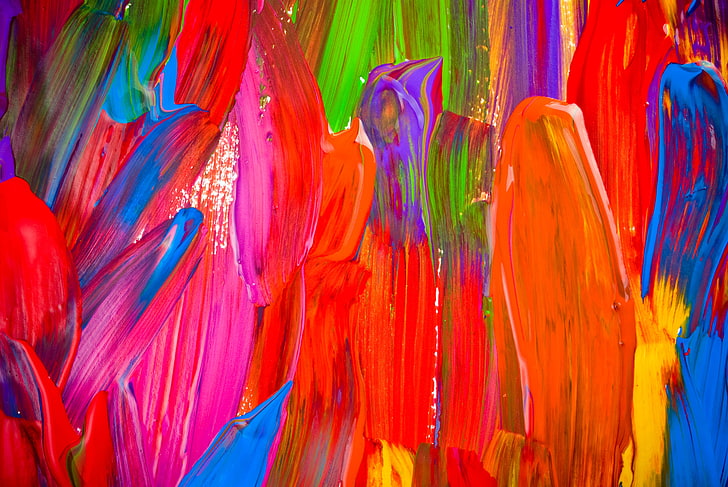 lukisan abstrak warna-warni, cat, warna, tekstur, coretan, akrilik, Wallpaper HD